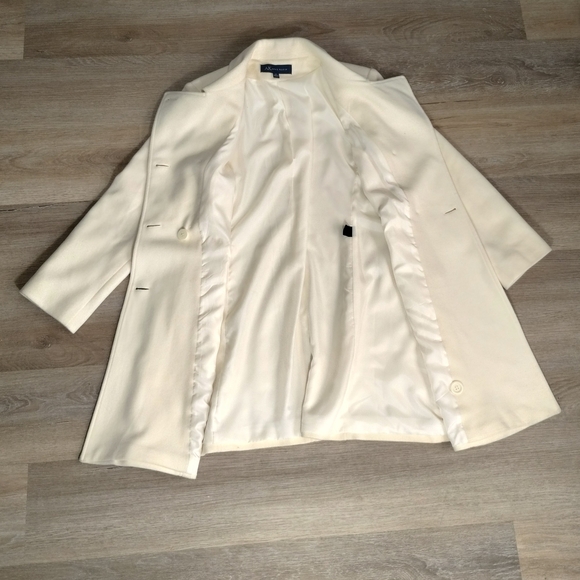 Vintage Anne Klein AK Cream Wool Coat Medium Double Breasted Quite Luxury Y2K - Picture 4 of 9